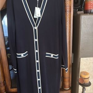 Tory Burch Navy and White Cardigan